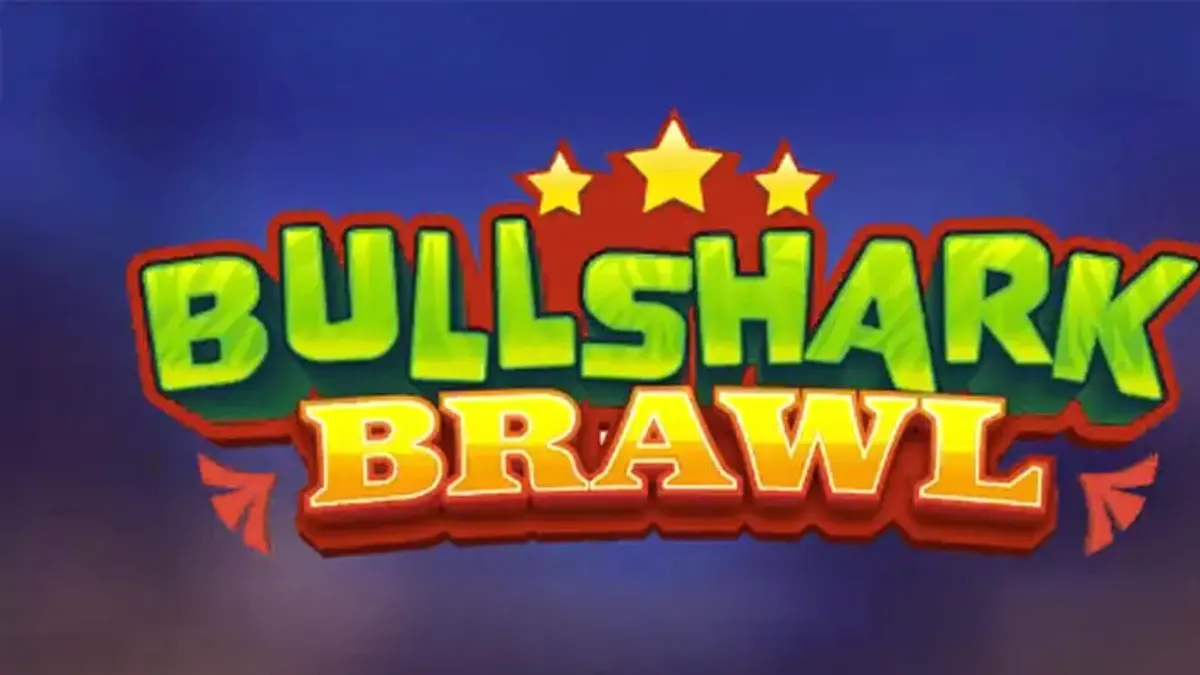 Bullshark Brawl slot game interface na may mga luchador shark sa isang underwater wrestling ring.